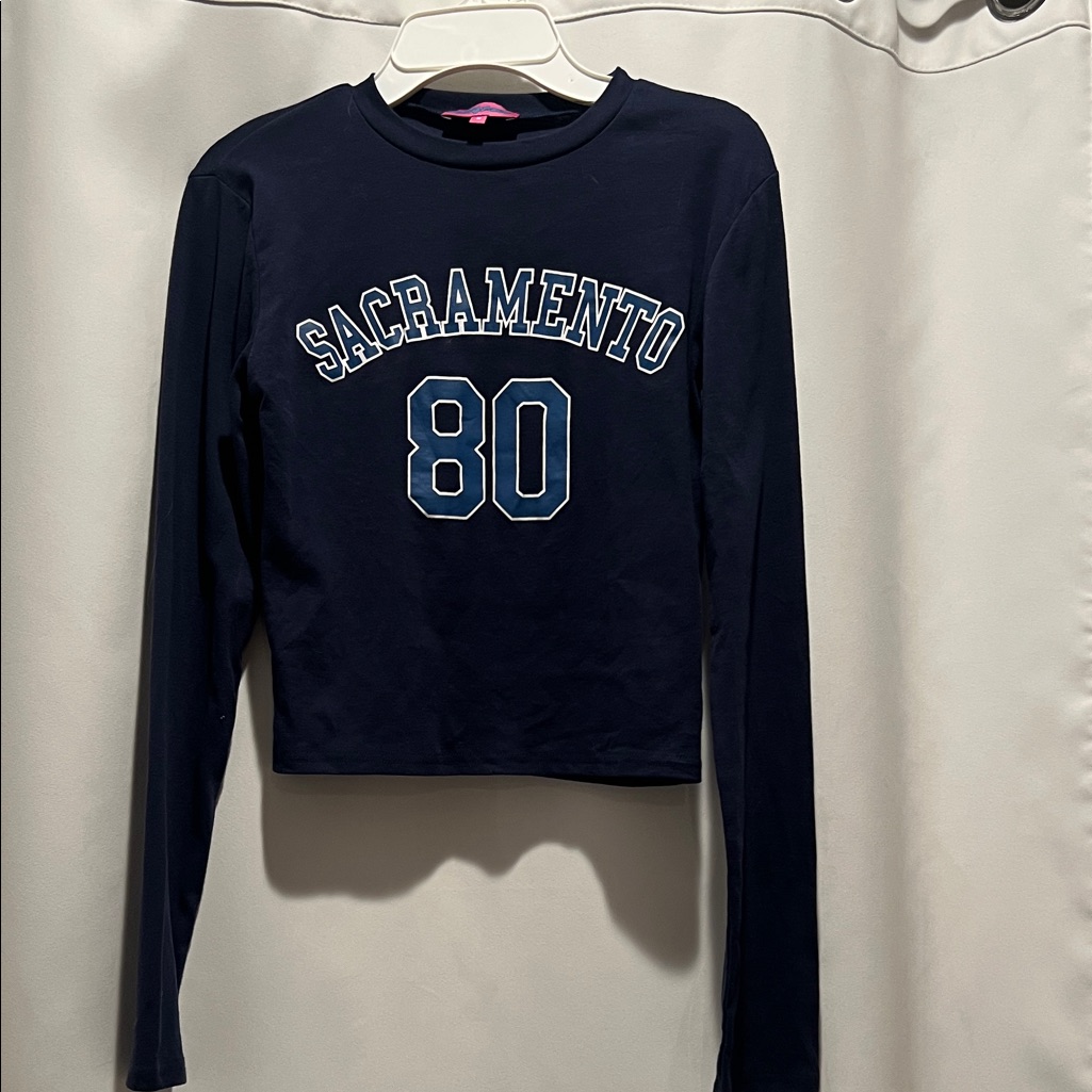 Edikted Brand Sacramento 80 Navy Long Sleeve Top